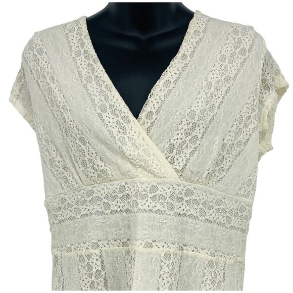 Alfani Women Top Blouse Size Large L Lace V-Neck Blouse Ivory Short Sleeve New - Picture 2 of 7
